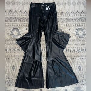 Bidi Bidi Faux Leather Tiered Flare Pant- M